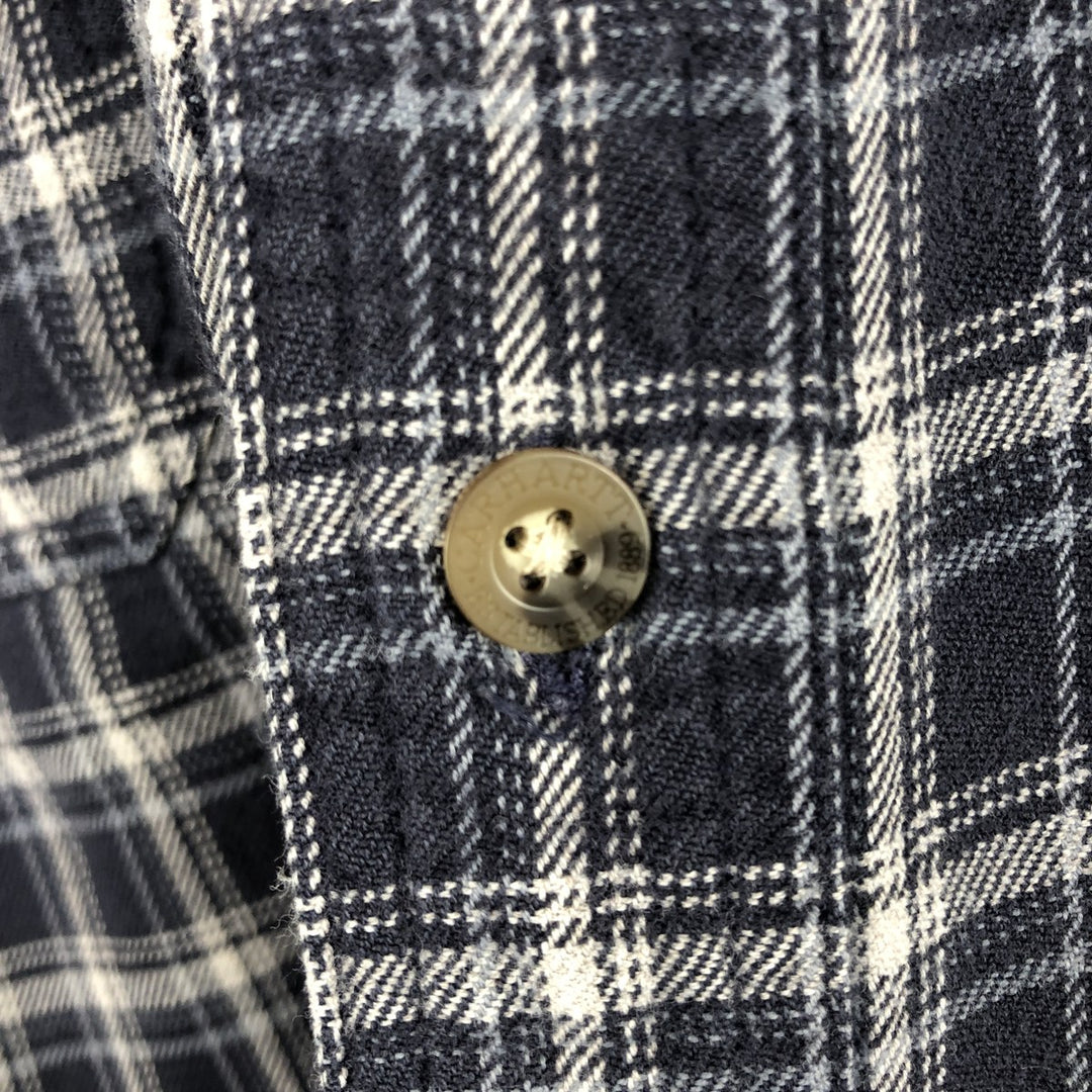 Carhartt Long-Sleeve Button-Down Flannel Check Shirt, Men's Size XL (approx.) cotton navy blue type Vintage Second Hand