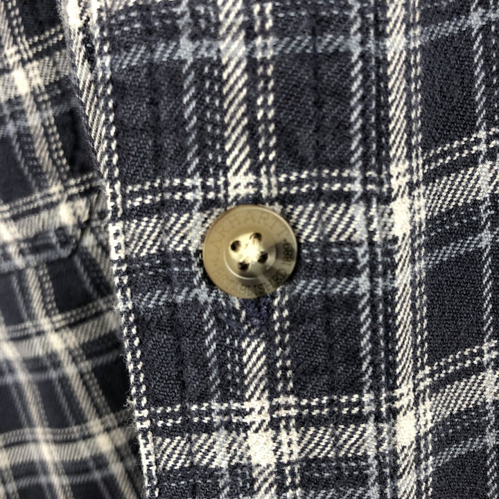 Carhartt Long-Sleeve Button-Down Flannel Check Shirt, Men's Size XL (approx.) cotton navy blue type Vintage Second Hand