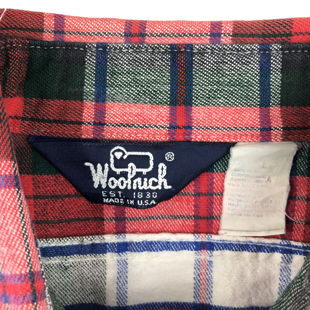 1980'S Woolrich Long-Sleeve Light Flannel Check Shirt, Made in USA, Men's Size L (Equivalent), Vintage cotton red type Vintage Second Hand