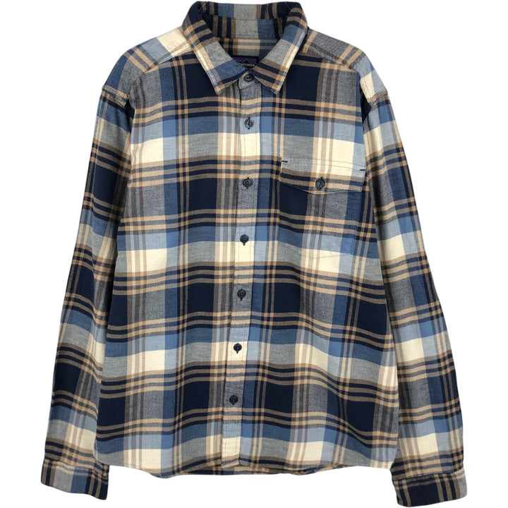 Patagonia Organic Pima Cotton Long-Sleeve Light Flannel Check Shirt (54020FA19) - Men's Size M (approx.) Organic cotton navy blue type Vintage Second Hand