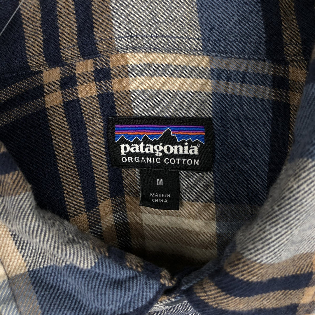 Patagonia Organic Pima Cotton Long-Sleeve Light Flannel Check Shirt (54020FA19) - Men's Size M (approx.) Organic cotton navy blue type Vintage Second Hand
