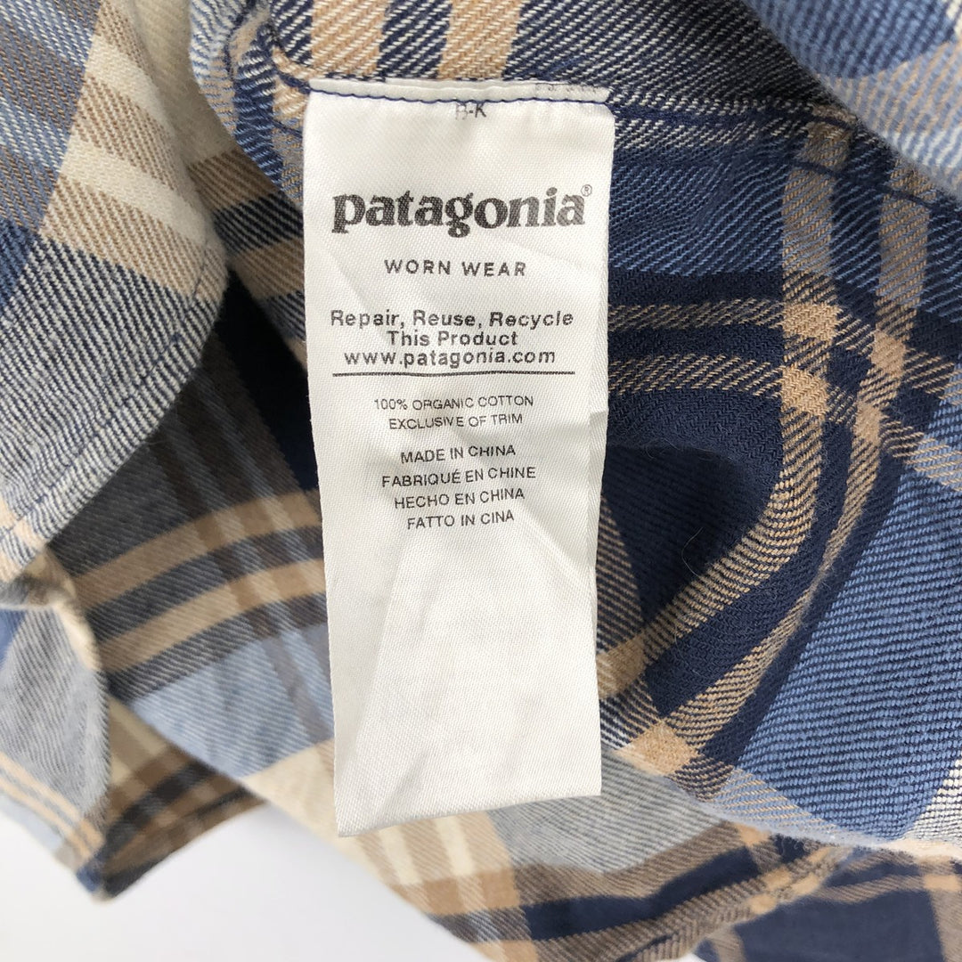 Patagonia Organic Pima Cotton Long-Sleeve Light Flannel Check Shirt (54020FA19) - Men's Size M (approx.) Organic cotton navy blue type Vintage Second Hand