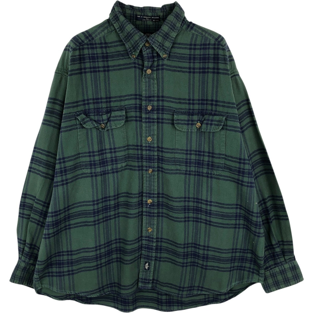 90'S Dockers/Levi's Long-Sleeve Button-Down Light Flannel Check Shirt, Men's Size L (Equivalent), Vintage cotton Green type dark green Vintage Second Hand