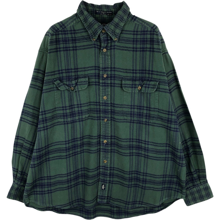 90'S Dockers/Levi's Long-Sleeve Button-Down Light Flannel Check Shirt, Men's Size L (Equivalent), Vintage cotton Green type dark green Vintage Second Hand
