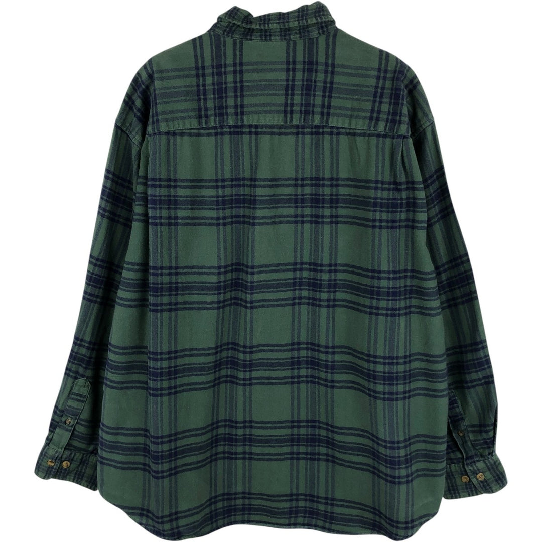 90'S Dockers/Levi's Long-Sleeve Button-Down Light Flannel Check Shirt, Men's Size L (Equivalent), Vintage cotton Green type dark green Vintage Second Hand