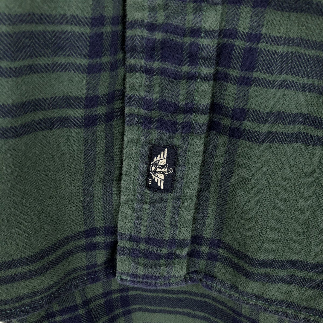 90'S Dockers/Levi's Long-Sleeve Button-Down Light Flannel Check Shirt, Men's Size L (Equivalent), Vintage cotton Green type dark green Vintage Second Hand