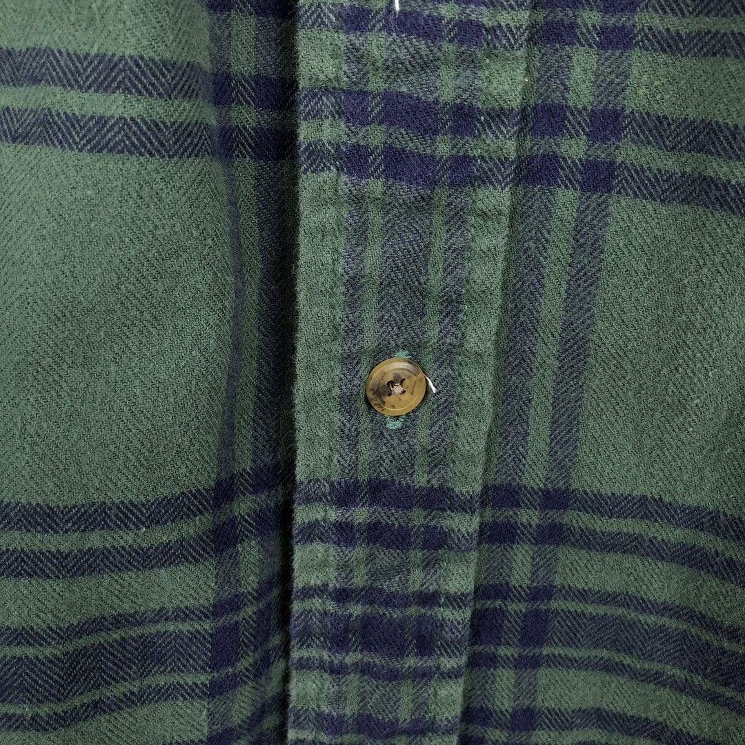 90'S Dockers/Levi's Long-Sleeve Button-Down Light Flannel Check Shirt, Men's Size L (Equivalent), Vintage cotton Green type dark green Vintage Second Hand