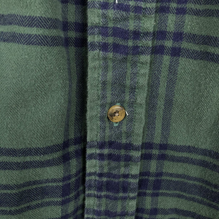 90'S Dockers/Levi's Long-Sleeve Button-Down Light Flannel Check Shirt, Men's Size L (Equivalent), Vintage cotton Green type dark green Vintage Second Hand