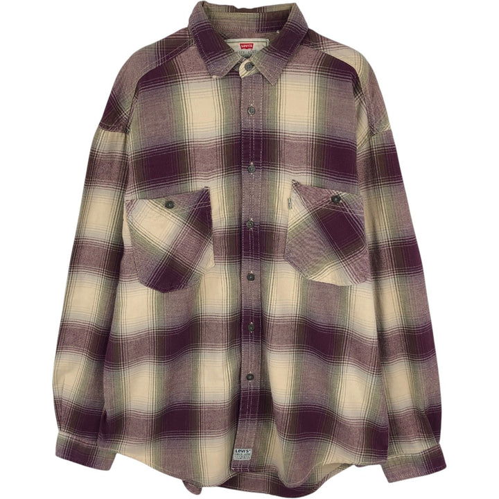 90'S Levi's Ombre Check Long-Sleeve Flannel Check Shirt, Men's Size L (Equivalent), Vintage cotton unbleached Vintage Second Hand