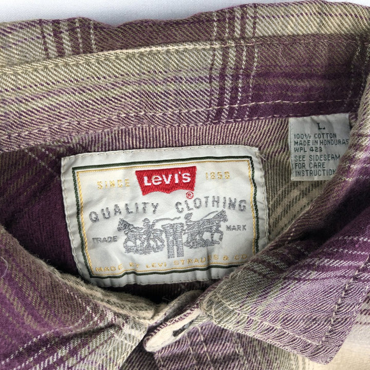 90'S Levi's Ombre Check Long-Sleeve Flannel Check Shirt, Men's Size L (Equivalent), Vintage cotton unbleached Vintage Second Hand