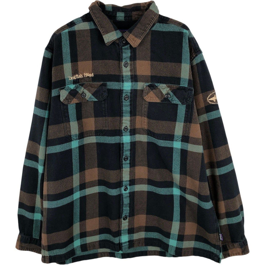 Patagonia ORGANIC COTTON 53947FA15 Long-Sleeve Light Flannel Check Shirt, Men's Size L (approx.) cotton black type Vintage Second Hand