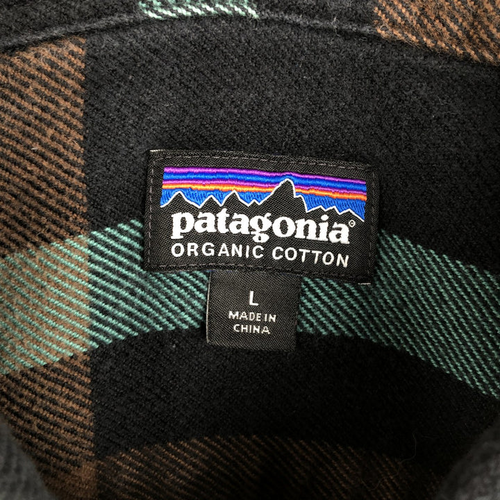Patagonia ORGANIC COTTON 53947FA15 Long-Sleeve Light Flannel Check Shirt, Men's Size L (approx.) cotton black type Vintage Second Hand