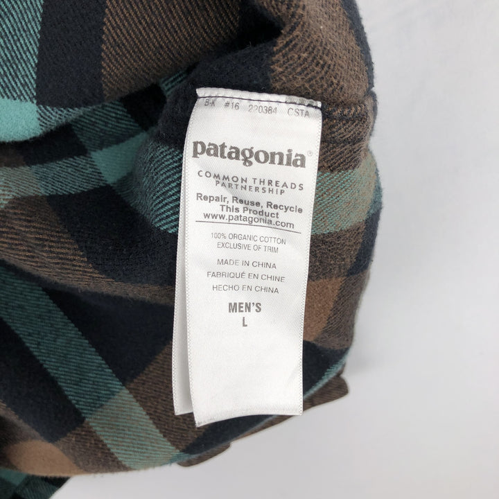Patagonia ORGANIC COTTON 53947FA15 Long-Sleeve Light Flannel Check Shirt, Men's Size L (approx.) cotton black type Vintage Second Hand