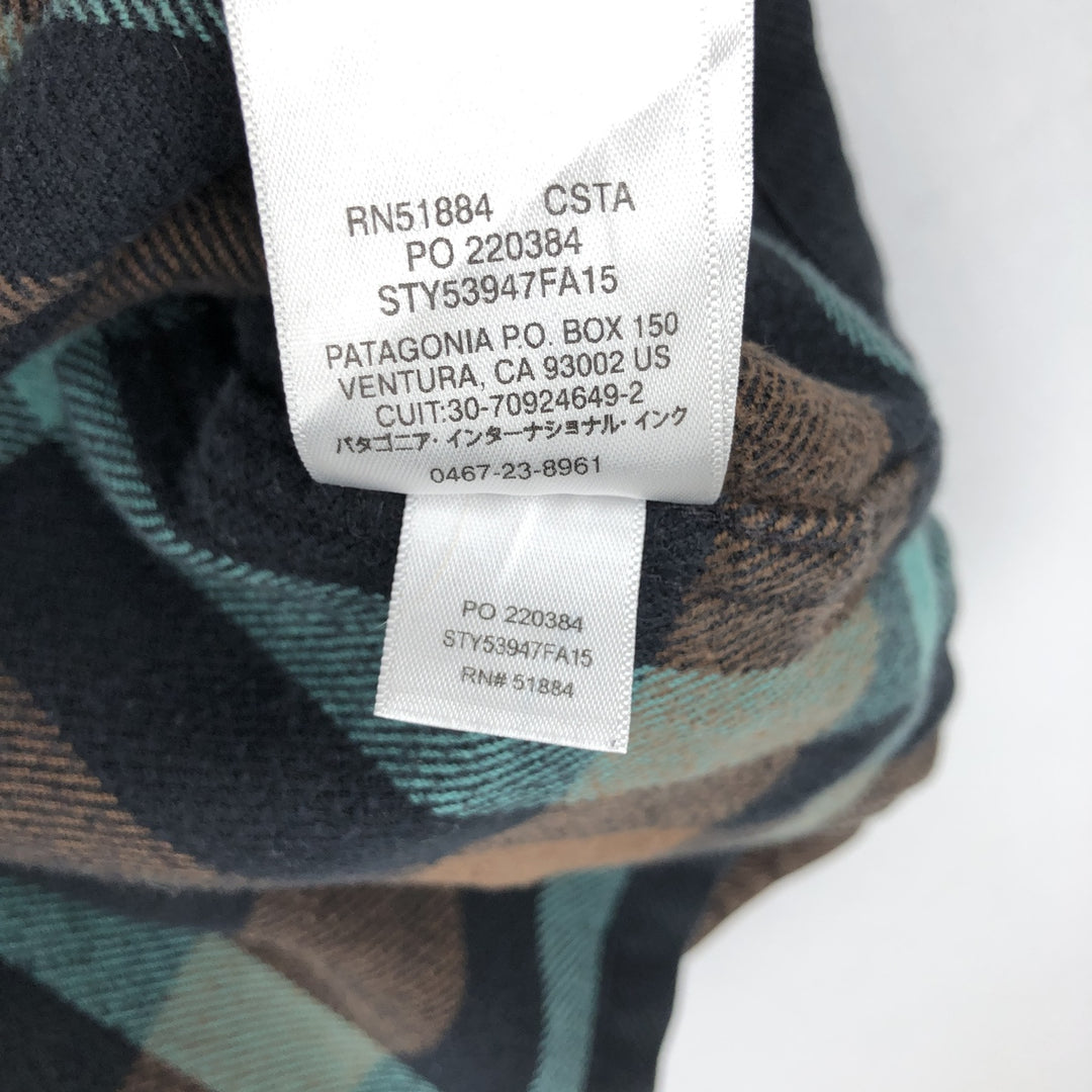 Patagonia ORGANIC COTTON 53947FA15 Long-Sleeve Light Flannel Check Shirt, Men's Size L (approx.) cotton black type Vintage Second Hand