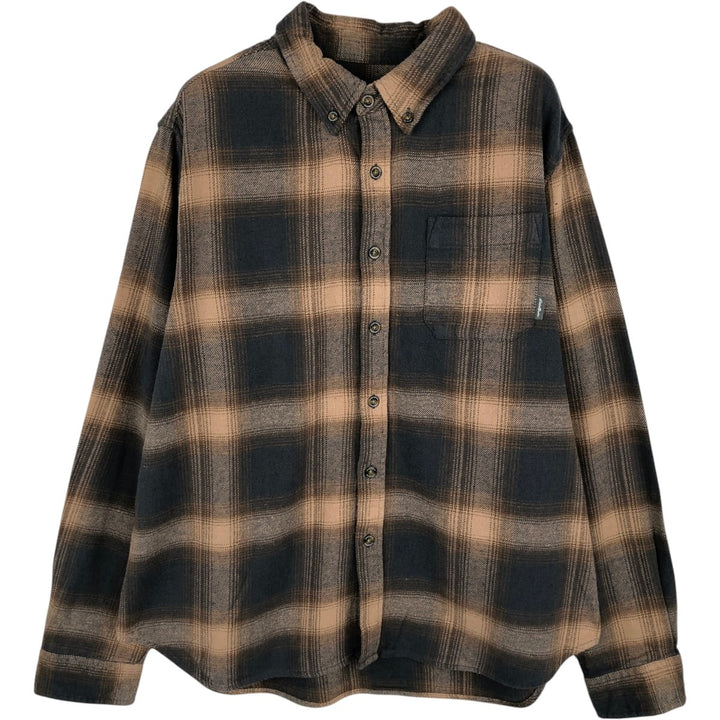Eddie Bauer Long Sleeve Button Down Light Flannel Check Shirt, Men's Size L cotton brown type Vintage Second Hand
