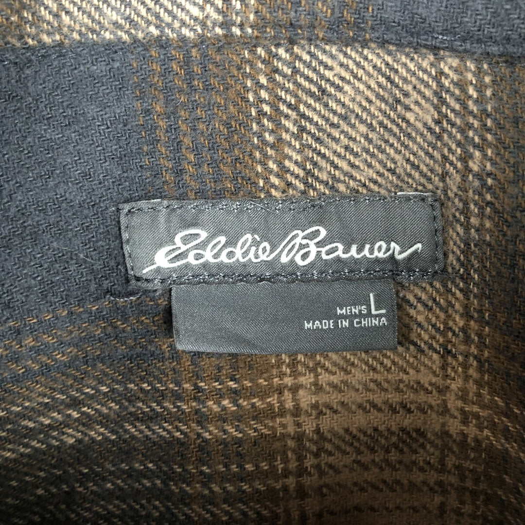 Eddie Bauer Long Sleeve Button Down Light Flannel Check Shirt, Men's Size L cotton brown type Vintage Second Hand