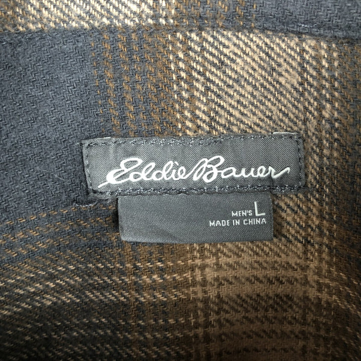 Eddie Bauer Long Sleeve Button Down Light Flannel Check Shirt, Men's Size L cotton brown type Vintage Second Hand