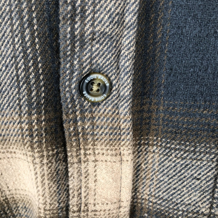 Eddie Bauer Long Sleeve Button Down Light Flannel Check Shirt, Men's Size L cotton brown type Vintage Second Hand