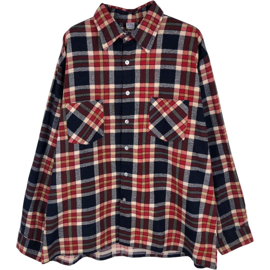 1980'S Dickies Long-Sleeve Light Flannel Check Shirt, Men's Size L (approx.), Vintage cotton navy blue type Vintage Second Hand