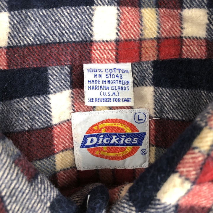 1980'S Dickies Long-Sleeve Light Flannel Check Shirt, Men's Size L (approx.), Vintage cotton navy blue type Vintage Second Hand