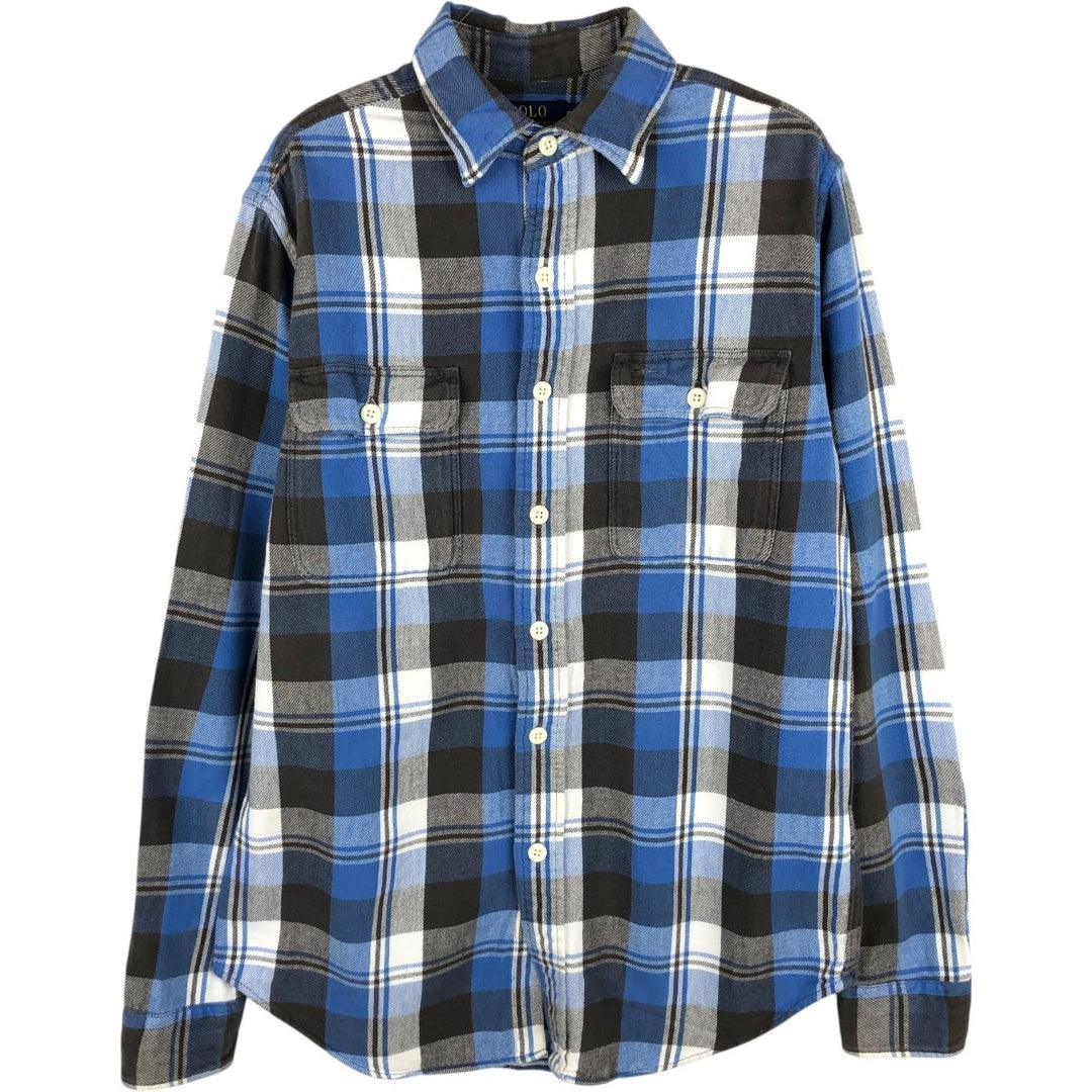 Ralph Lauren POLO RALPH LAUREN Long-Sleeve Light Flannel Check Shirt, Men's Size S (approx.) cotton blue type Vintage Second Hand