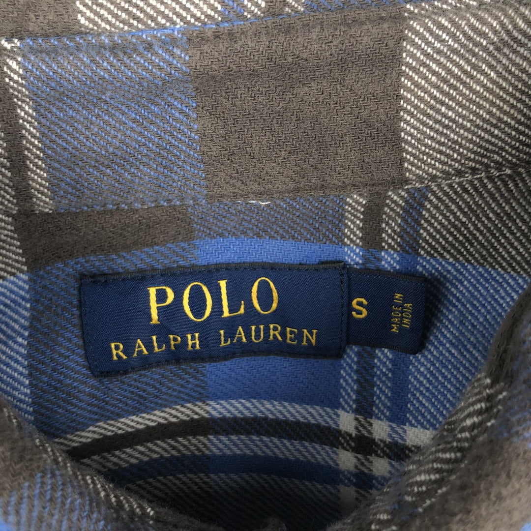 Ralph Lauren POLO RALPH LAUREN Long-Sleeve Light Flannel Check Shirt, Men's Size S (approx.) cotton blue type Vintage Second Hand