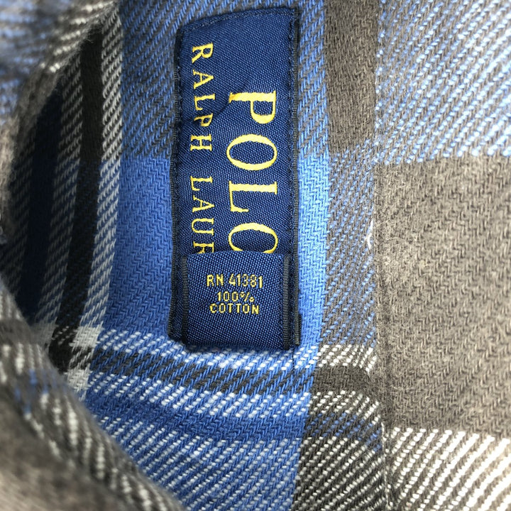 Ralph Lauren POLO RALPH LAUREN Long-Sleeve Light Flannel Check Shirt, Men's Size S (approx.) cotton blue type Vintage Second Hand