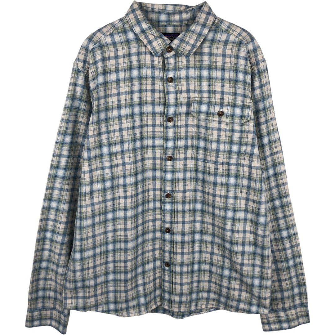 Patagonia ORGANIC COTTON 42410FA23 Long-Sleeve Light Flannel Check Shirt, Men's Size L (approx.) Organic cotton Blue type light blue Vintage Second Hand
