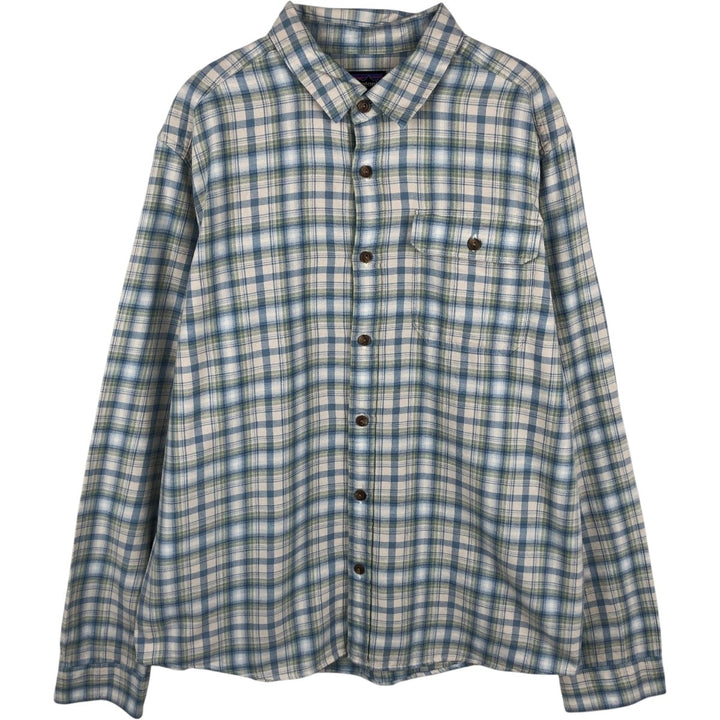 Patagonia ORGANIC COTTON 42410FA23 Long-Sleeve Light Flannel Check Shirt, Men's Size L (approx.) Organic cotton Blue type light blue Vintage Second Hand