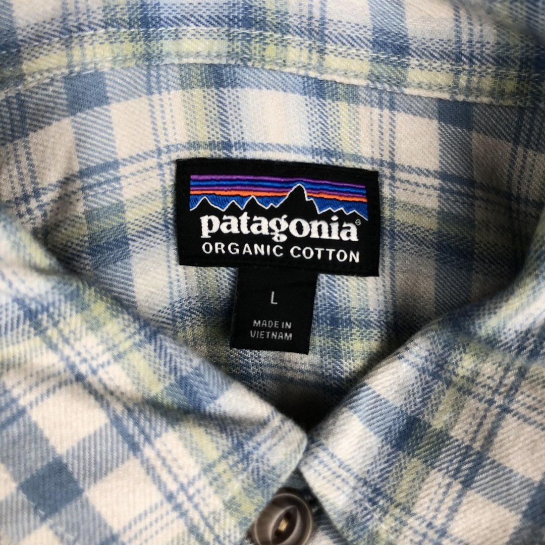 Patagonia ORGANIC COTTON 42410FA23 Long-Sleeve Light Flannel Check Shirt, Men's Size L (approx.) Organic cotton Blue type light blue Vintage Second Hand