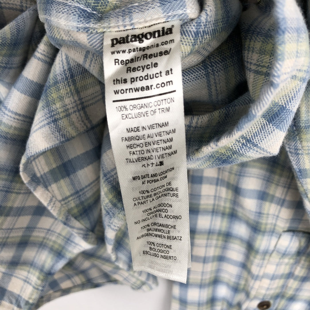 Patagonia ORGANIC COTTON 42410FA23 Long-Sleeve Light Flannel Check Shirt, Men's Size L (approx.) Organic cotton Blue type light blue Vintage Second Hand