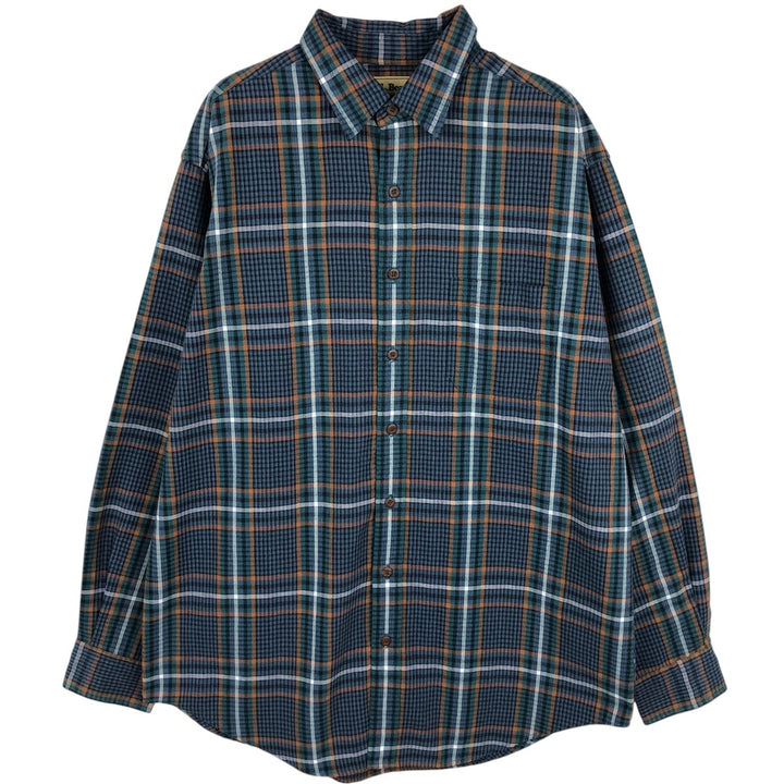 1980'S LLBean Long-Sleeve Light Flannel Check Shirt, Men's Size L (approx.), Vintage cotton navy blue type Vintage Second Hand