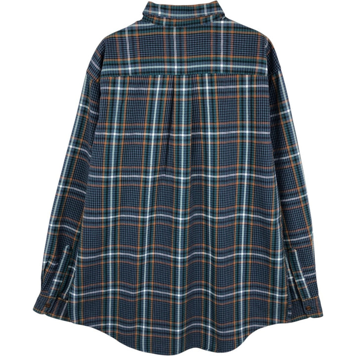 1980'S LLBean Long-Sleeve Light Flannel Check Shirt, Men's Size L (approx.), Vintage cotton navy blue type Vintage Second Hand