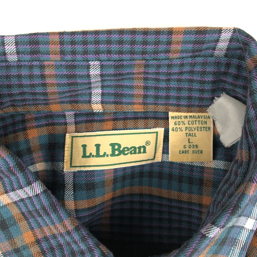 1980'S LLBean Long-Sleeve Light Flannel Check Shirt, Men's Size L (approx.), Vintage cotton navy blue type Vintage Second Hand