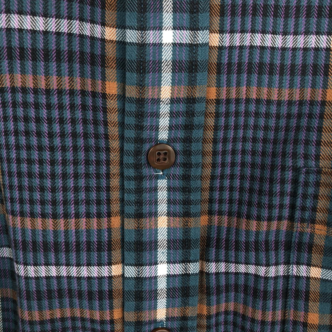 1980'S LLBean Long-Sleeve Light Flannel Check Shirt, Men's Size L (approx.), Vintage cotton navy blue type Vintage Second Hand