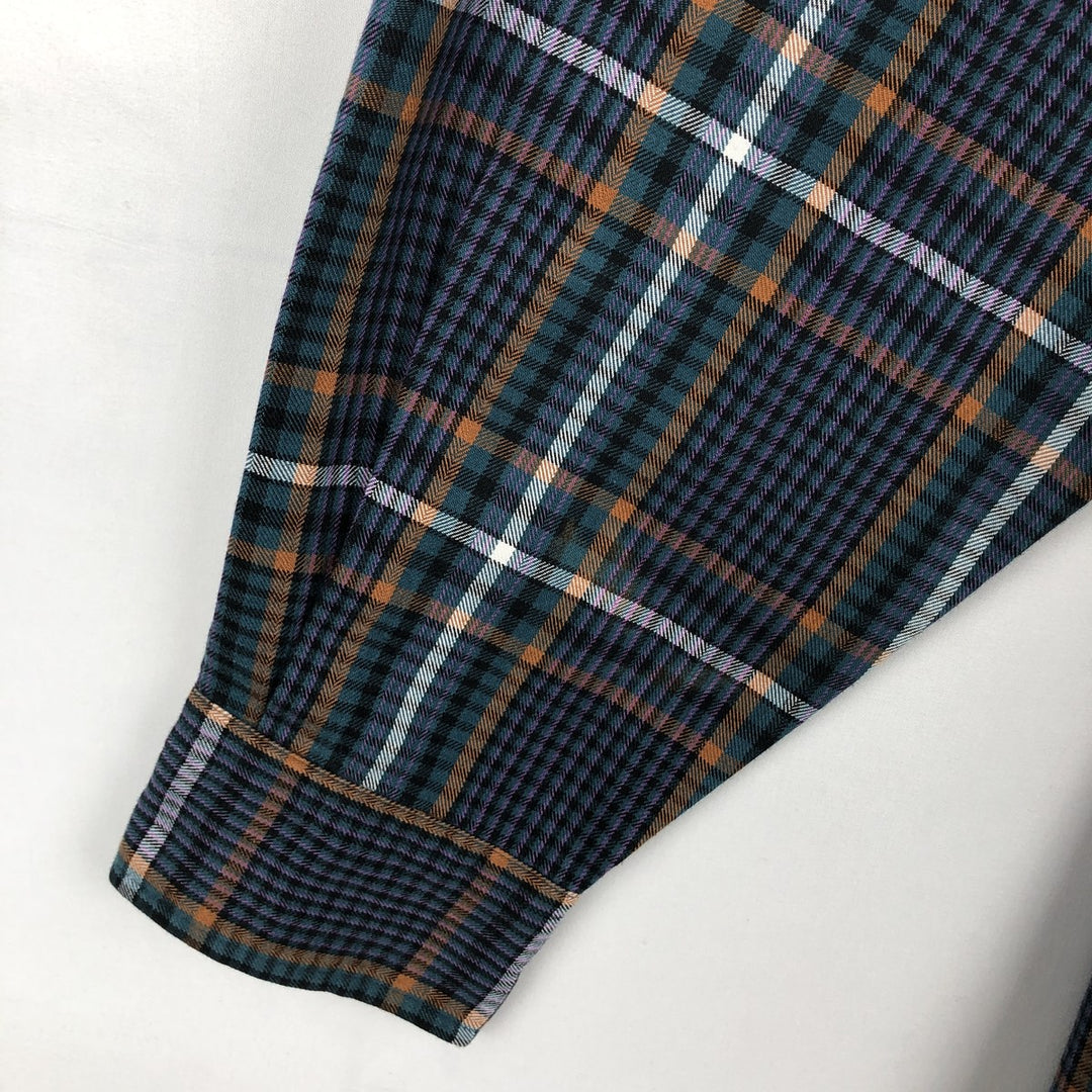 1980'S LLBean Long-Sleeve Light Flannel Check Shirt, Men's Size L (approx.), Vintage cotton navy blue type Vintage Second Hand