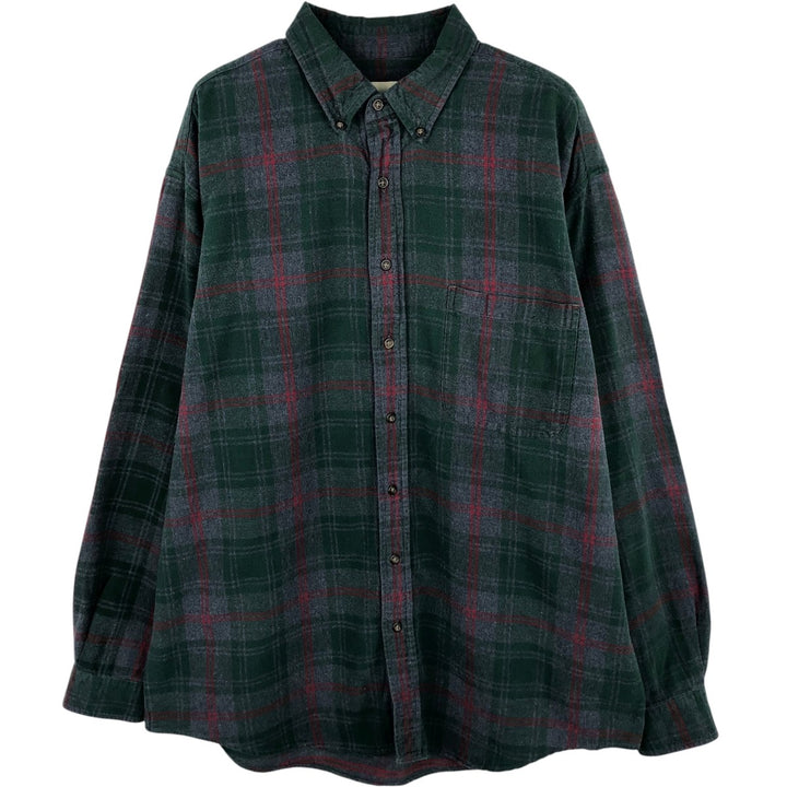 Eddie Bauer Long Sleeve Button Down Light Flannel Check Shirt, Men's Size L cotton green type Vintage Second Hand