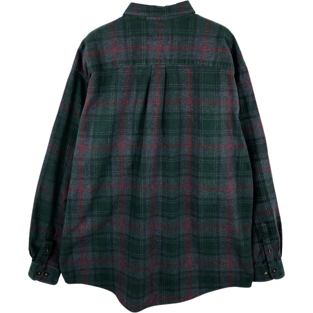 Eddie Bauer Long Sleeve Button Down Light Flannel Check Shirt, Men's Size L cotton green type Vintage Second Hand