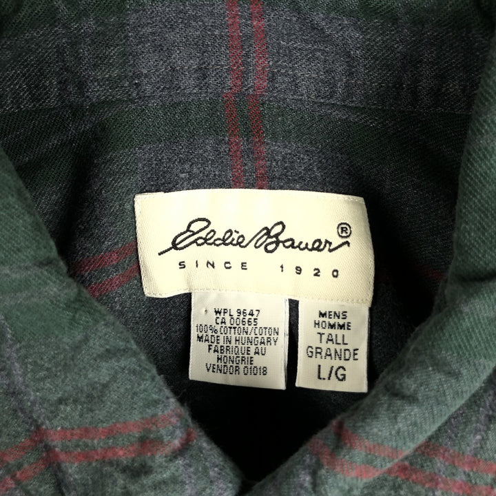 Eddie Bauer Long Sleeve Button Down Light Flannel Check Shirt, Men's Size L cotton green type Vintage Second Hand