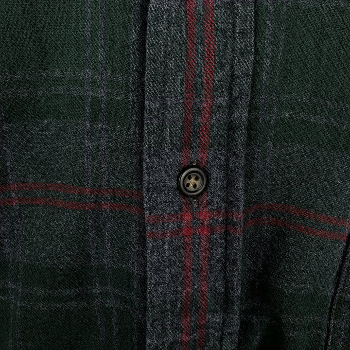 Eddie Bauer Long Sleeve Button Down Light Flannel Check Shirt, Men's Size L cotton green type Vintage Second Hand