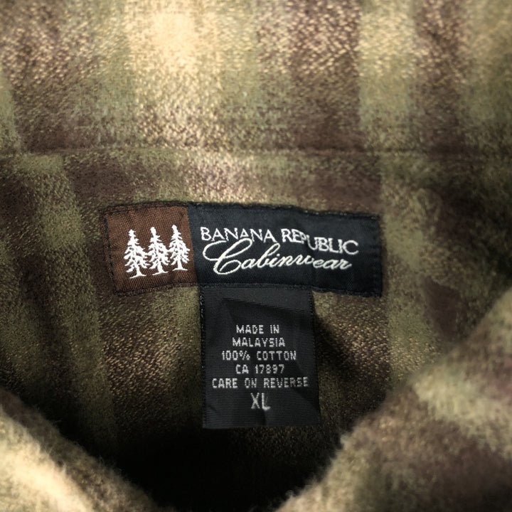 Banana Republic Long-Sleeve Light Flannel Check Shirt, Men's Size XL (approx.) unclear brown type Vintage Second Hand