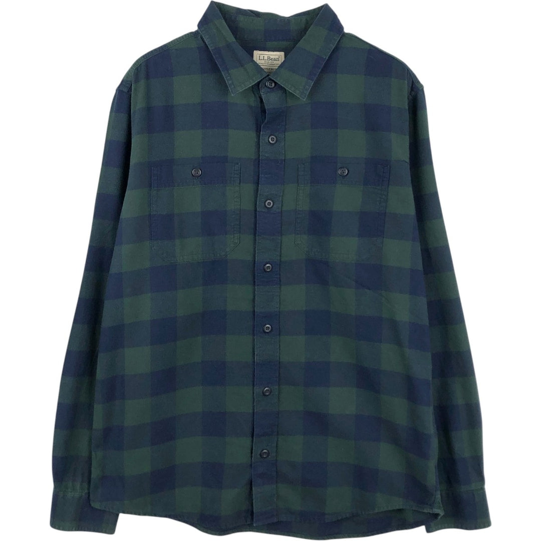 LLBean SLIGHTLY FITTED Long-Sleeve Light Flannel Check Shirt, Men's Size M (approx.) cotton Green type dark green Vintage Second Hand