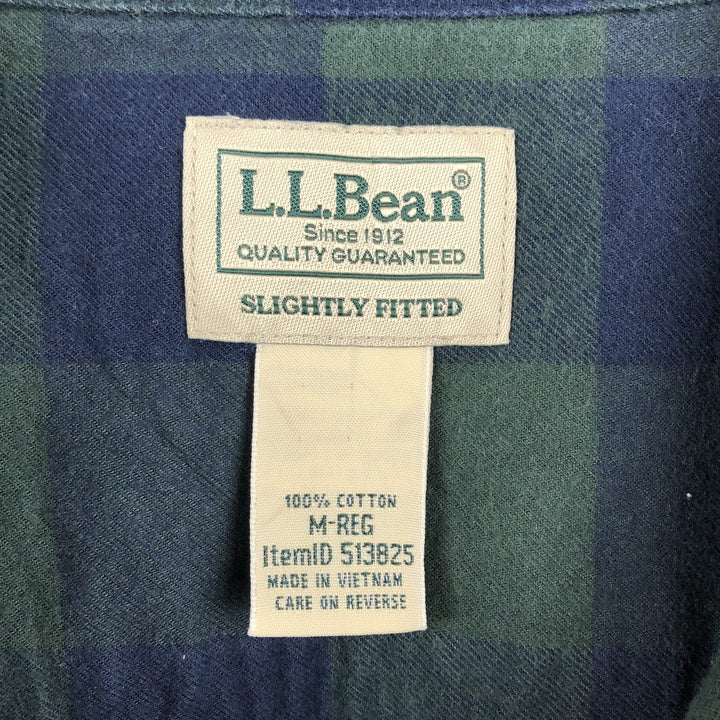 LLBean SLIGHTLY FITTED Long-Sleeve Light Flannel Check Shirt, Men's Size M (approx.) cotton Green type dark green Vintage Second Hand
