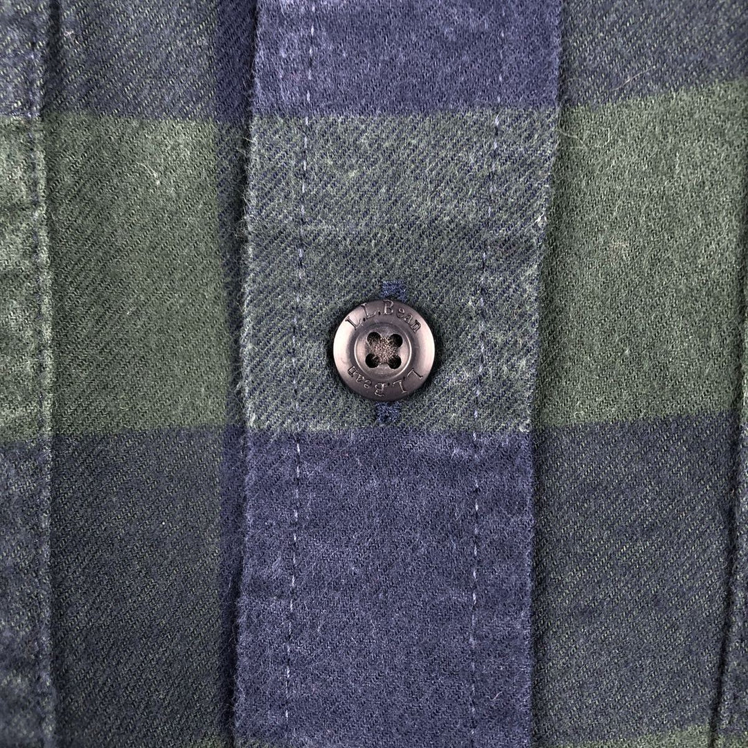 LLBean SLIGHTLY FITTED Long-Sleeve Light Flannel Check Shirt, Men's Size M (approx.) cotton Green type dark green Vintage Second Hand