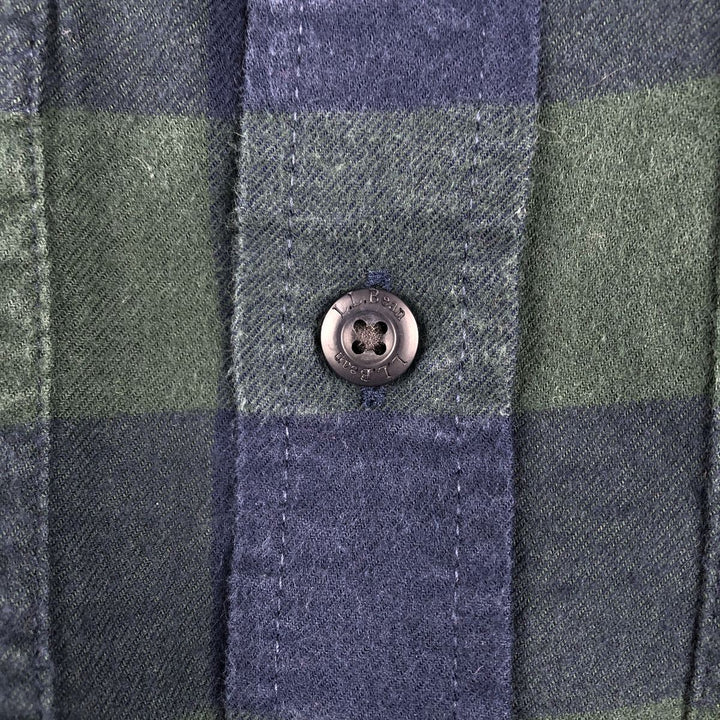 LLBean SLIGHTLY FITTED Long-Sleeve Light Flannel Check Shirt, Men's Size M (approx.) cotton Green type dark green Vintage Second Hand