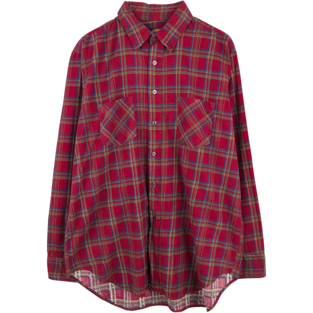 90'S Dickies Long-Sleeve Printed Flannel Check Shirt, Men's XL (approx.), Vintage cotton red type Vintage Second Hand