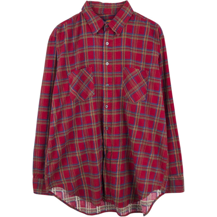 90'S Dickies Long-Sleeve Printed Flannel Check Shirt, Men's XL (approx.), Vintage cotton red type Vintage Second Hand