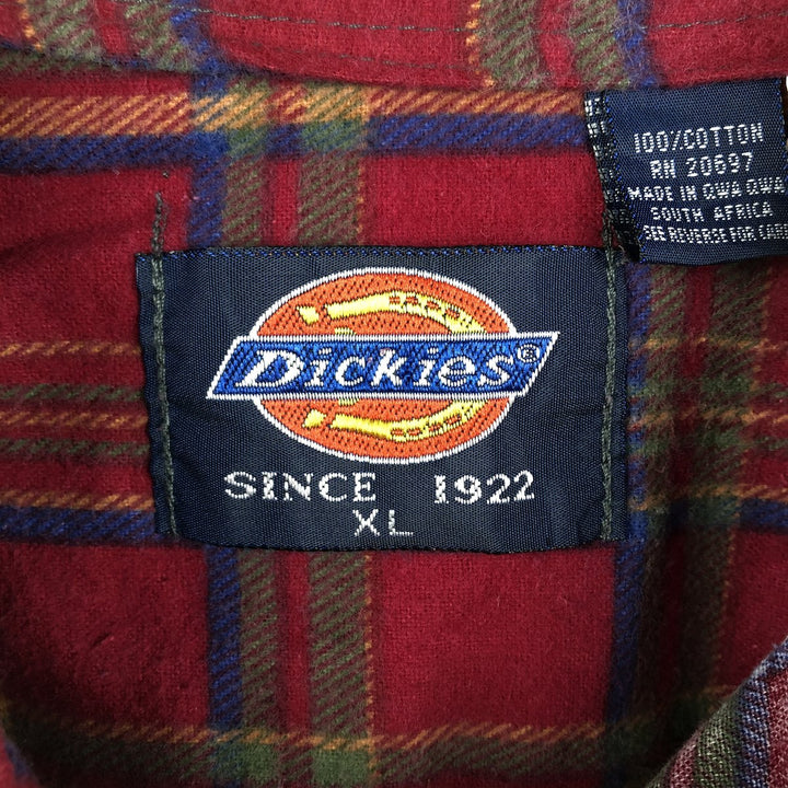 90'S Dickies Long-Sleeve Printed Flannel Check Shirt, Men's XL (approx.), Vintage cotton red type Vintage Second Hand