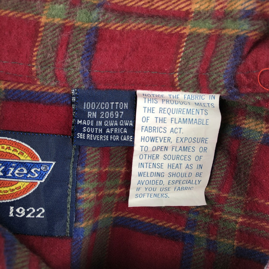 90'S Dickies Long-Sleeve Printed Flannel Check Shirt, Men's XL (approx.), Vintage cotton red type Vintage Second Hand