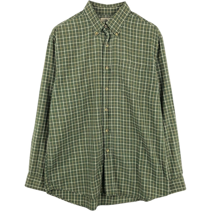 LLBean Long Sleeve Button-Down Light Flannel Check Shirt, Men's Size Medium cotton green type Vintage Second Hand